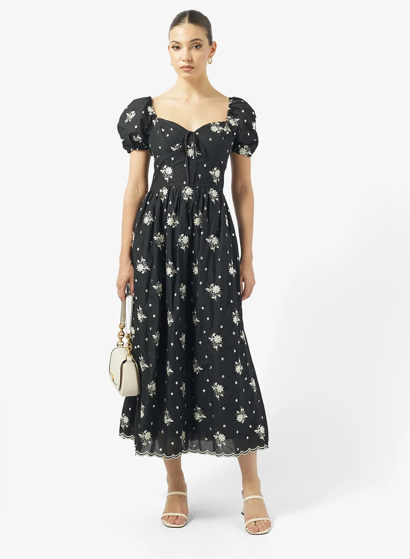 Just Me  Printed Puff Sleeve Midi Dress for Women | Best Price UAE